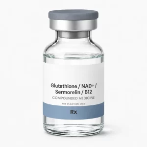 Glutathione / NAD+ / Sermorelin / B12 compounded medication vial by Level IX Labs
