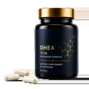 DHEA supplement jar with capsules by Level IX Labs