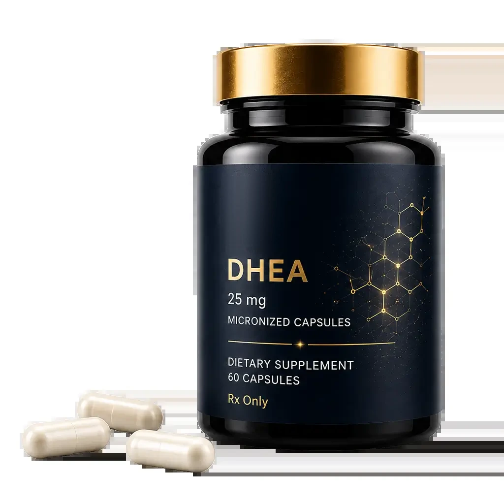 DHEA supplement jar with capsules by Level IX Labs