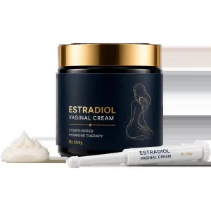 Estradiol vaginal cream jar with applicator by Level IX Labs
