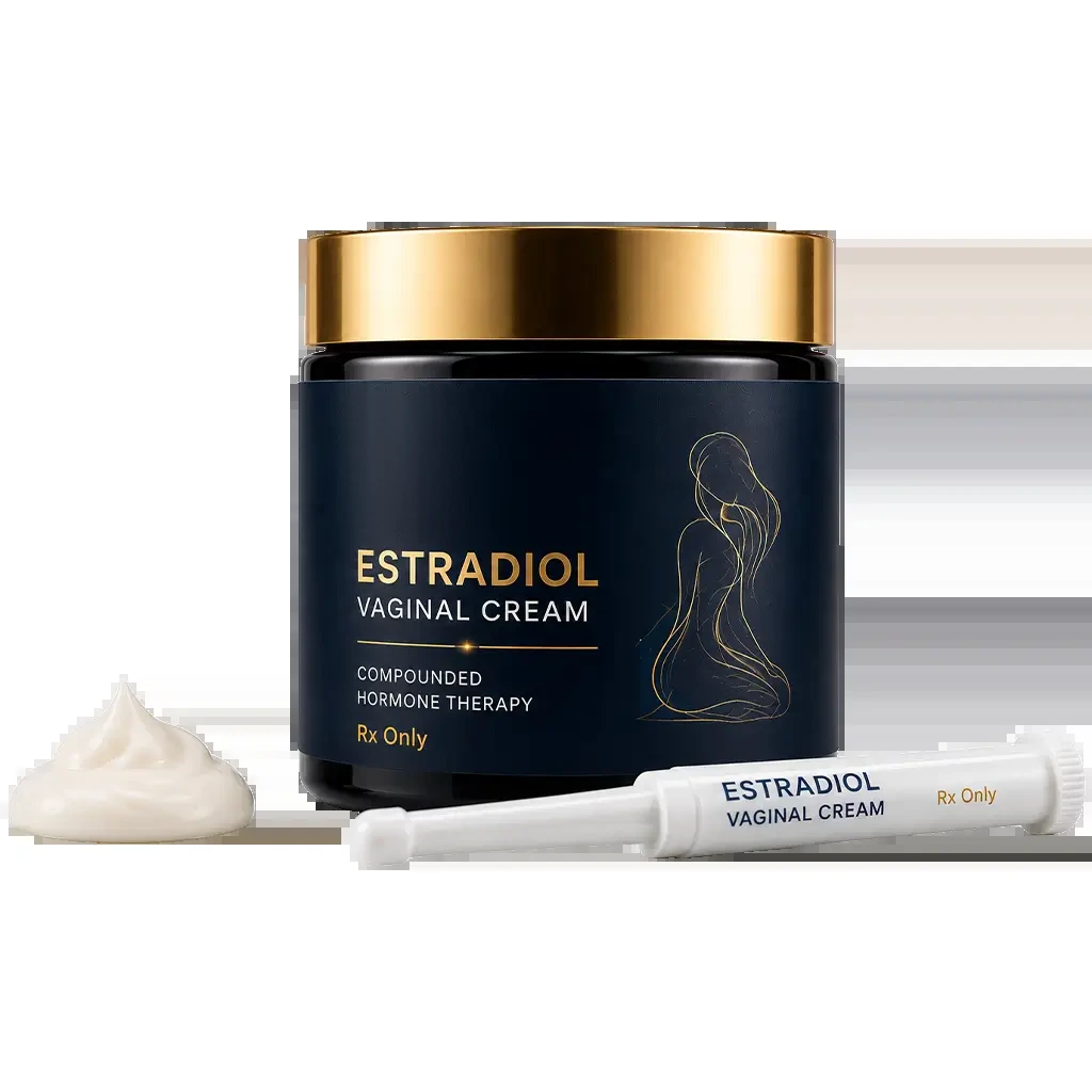 Estradiol vaginal cream jar with applicator by Level IX Labs